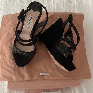 MIU MIU BLACK GLITTER PALTFORM